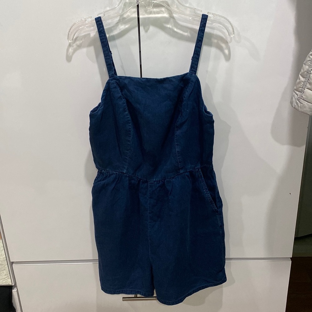 Blue denim romper